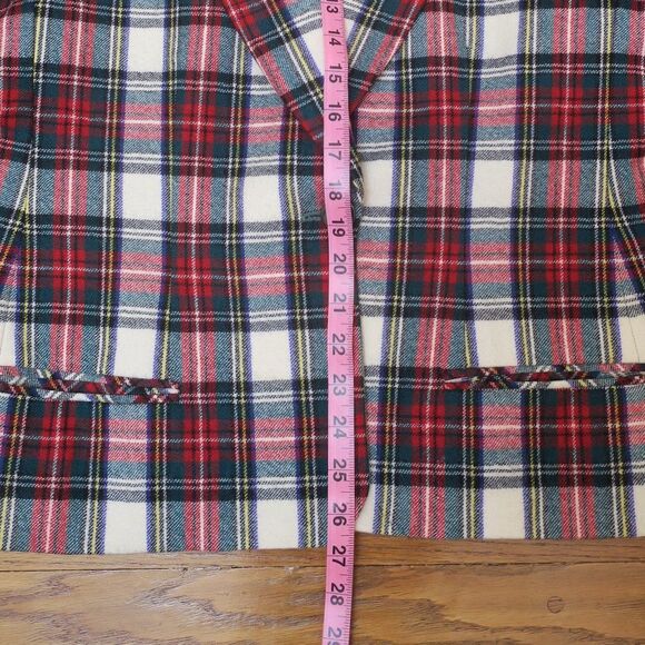 GIORGIO SANT ANGELO tartan plaid blazer vintage wool 12 red green scottish pockt - Picture 12 of 12